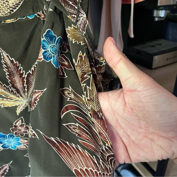 SANDRO PARIS olive army green phoenix bird floral silk sleeveless romper - Picture 6 of 9